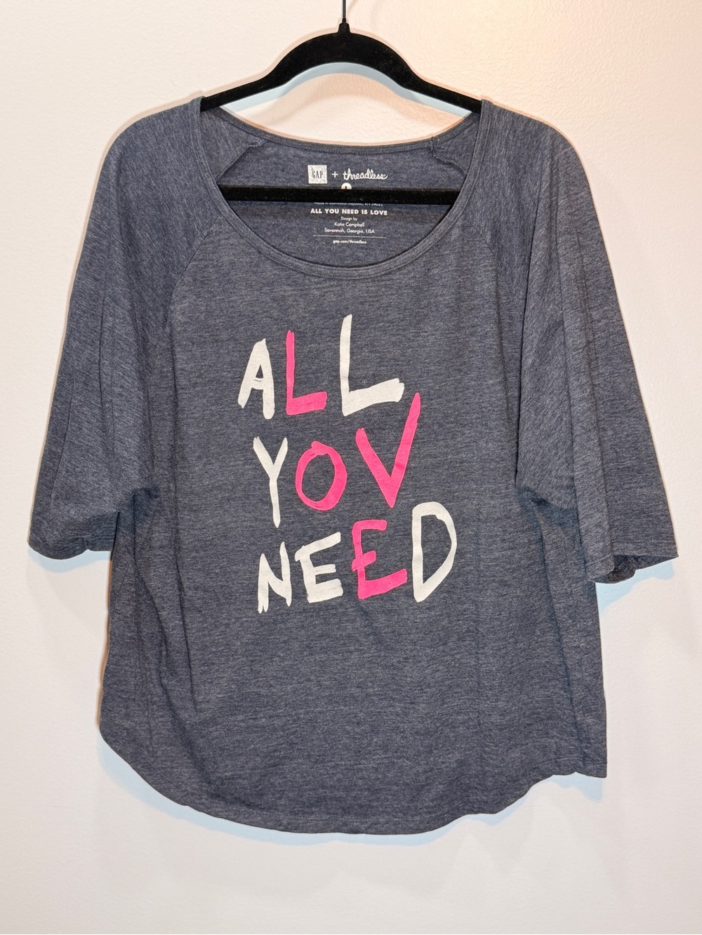 GAP Kids Charcoal Graphic Tee with Pink & White Lettering